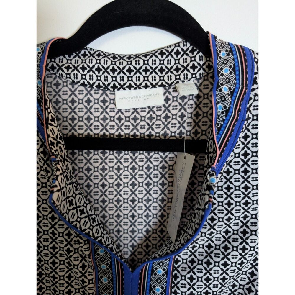 New York & Company Stretch Geometric Floral Tunic Dress XS Blue Black - Picture 4 of 6